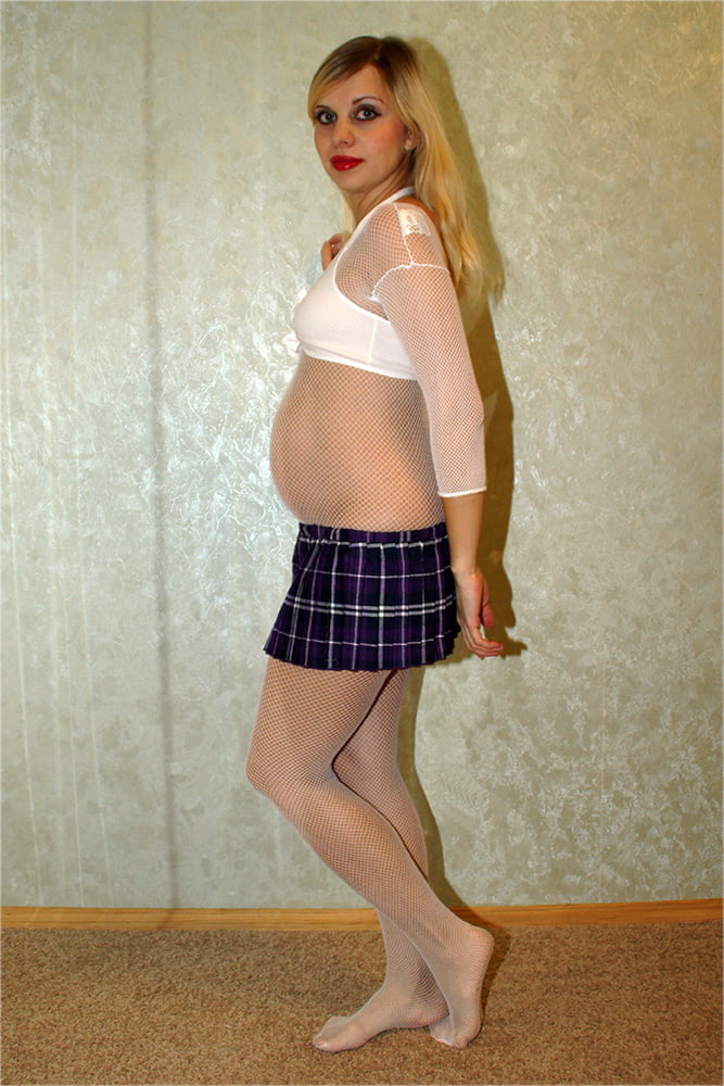 Pregnant whore Vika at work in the image of a schoolgirl #84782357